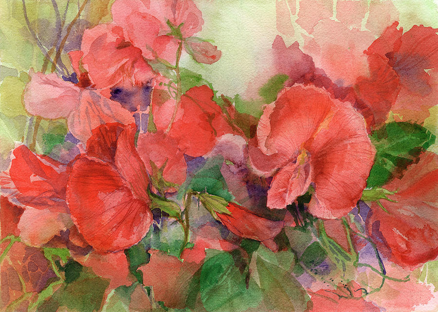 Flower Painting - Sweet peas by Garden Gate