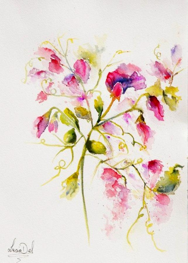 Flowers Still Life Painting - Sweet peas Popping by Lucia Del