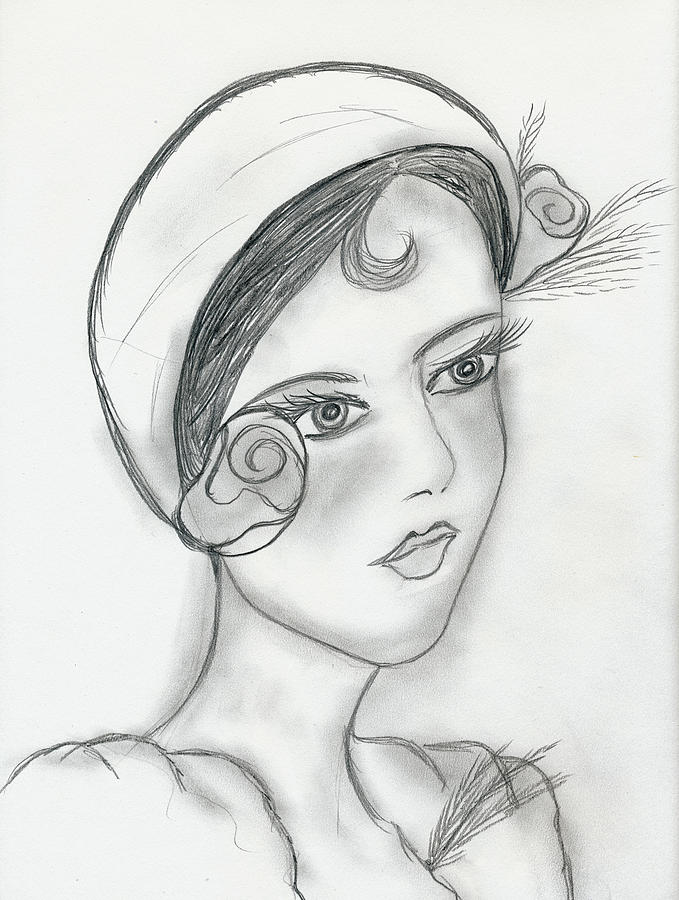 Sweet Rose Flapper Drawing by Sonya Chalmers
