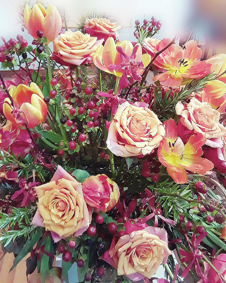 Sweet Roses and Tulips Bouquet Digital Art by Irina Sztukowski