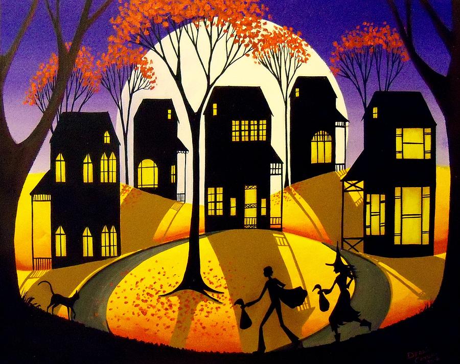 Sweet Tooth - trick or treat silhouette Halloween Painting by Debbie Criswell