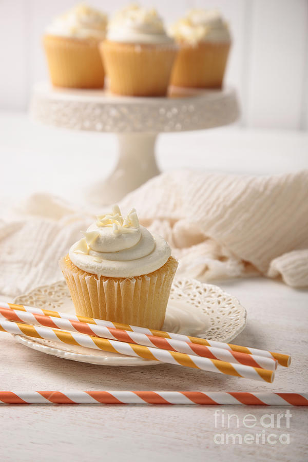 Sweet vanilla cupcake with straws Photograph by Sandra Cunningham