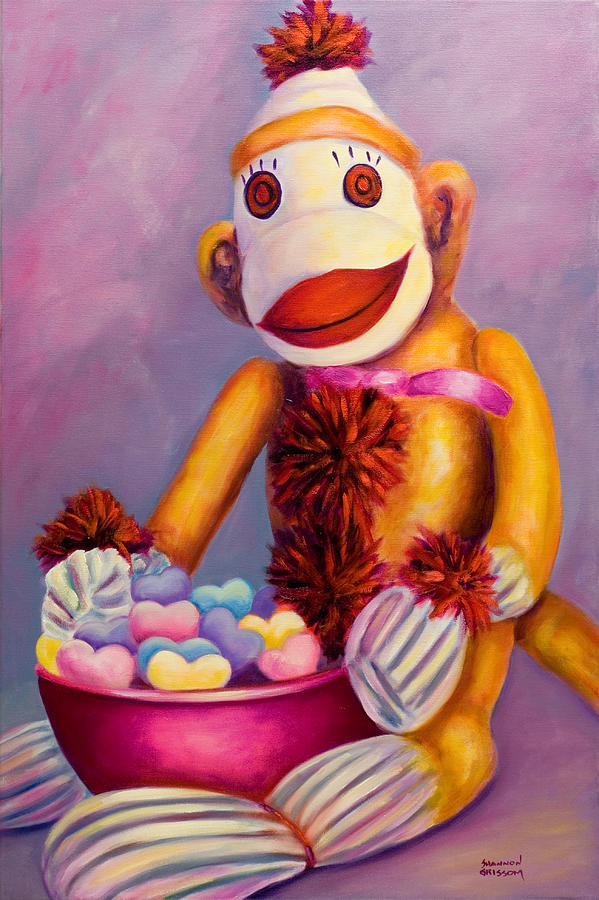 Sweetheart Sock Monkey Painting by Shannon Grissom