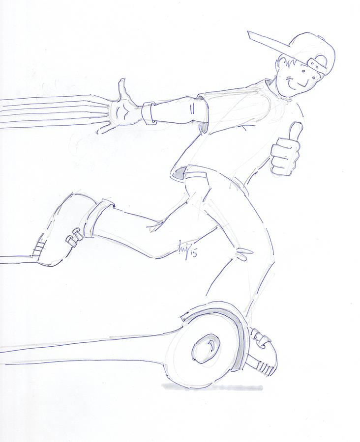 Swegway Hoverboard Fun Cartoon Drawing by Mike Jory