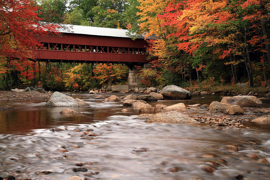 Swift River Covered Bridge with Autumn Colors Photograph by Brett Pelletier