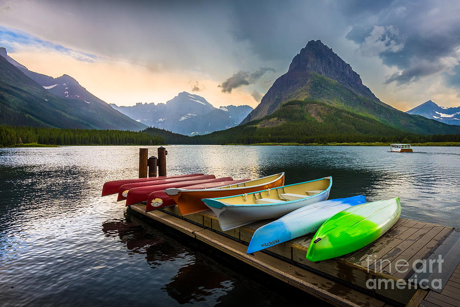 Mountain Photograph - Swiftcurrent Canoes by Inge Johnsson