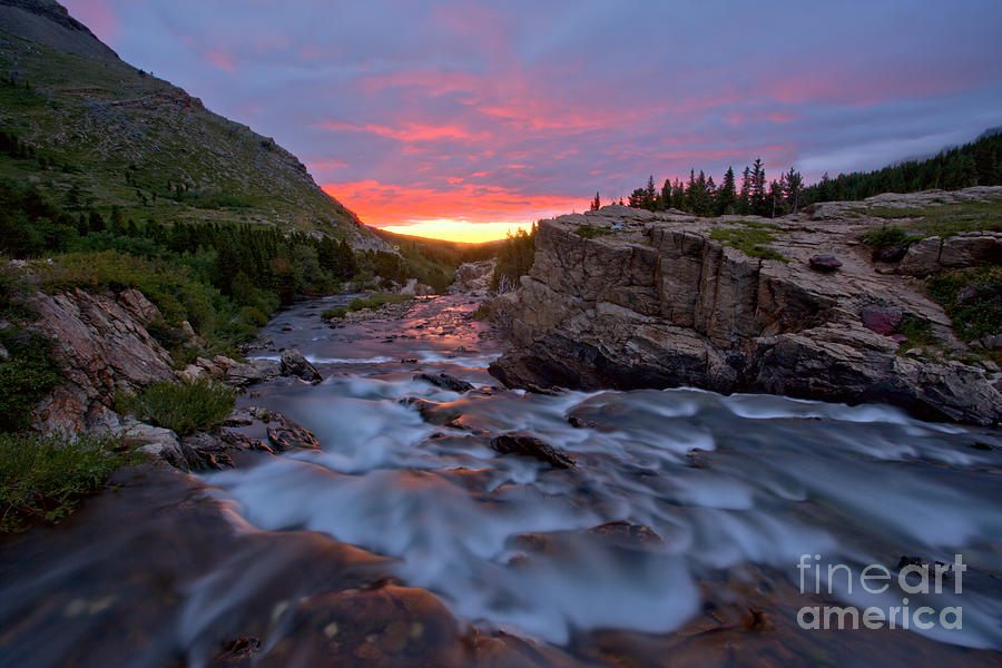 Swiftcurrent Falls Summer Sunrise Photograph by Adam Jewell