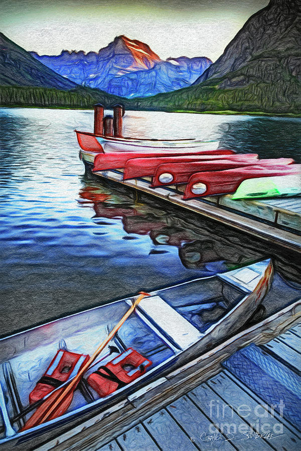 Swiftcurrent Lake and Canoes_Pastel Version Photograph by Craig J Satterlee