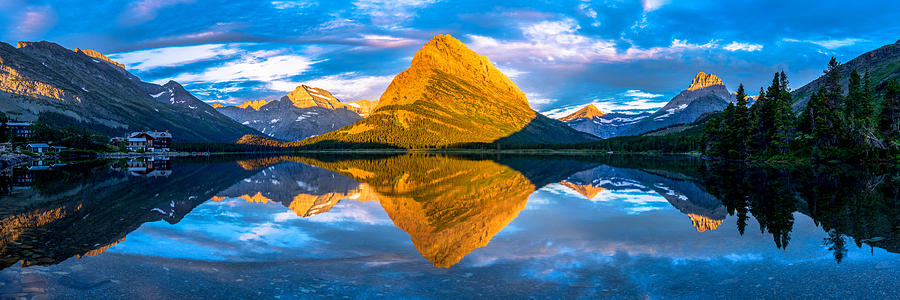 Swiftcurrent Lake Sunrise Panorama Photograph by Dustin LeFevre