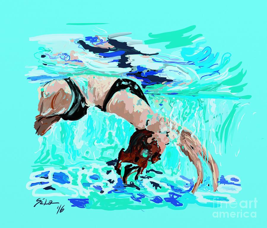 Swimmer Digital Art by Lidija Ivanek - SiLa