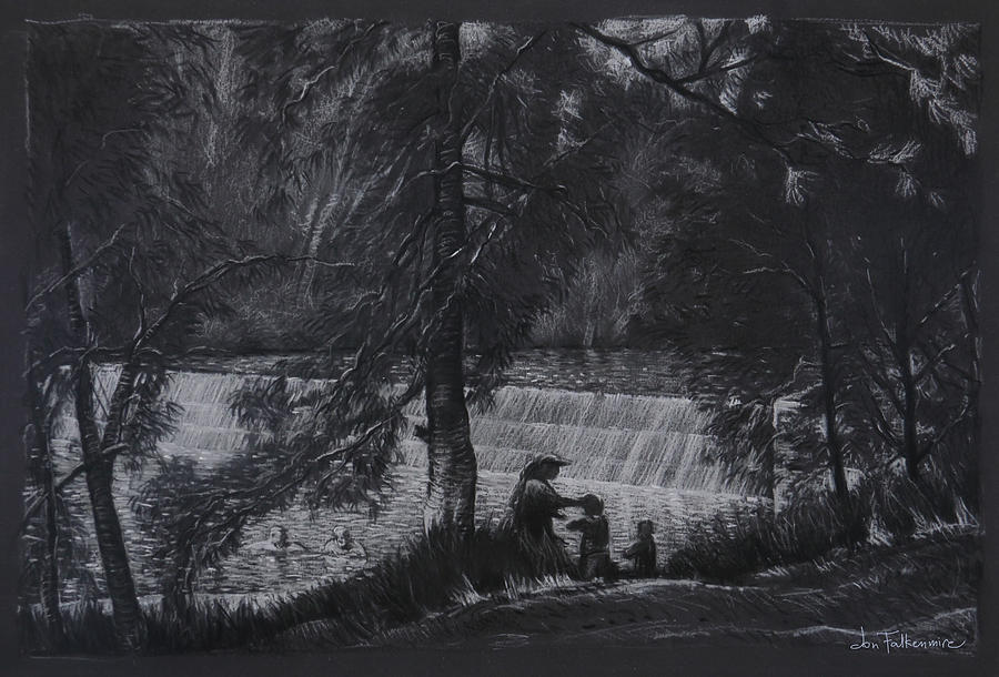 Swimmers At The Weir, Manilla Nsw Drawing