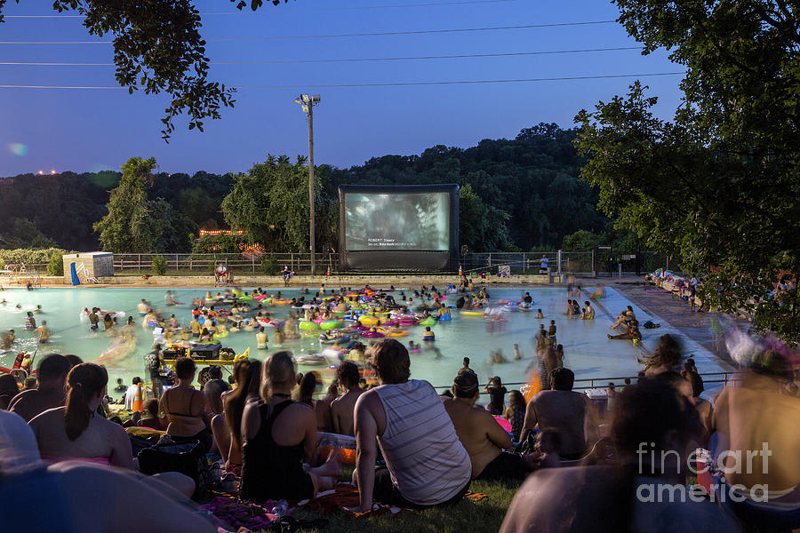 Summer Photograph - Swimmers fill the pool for Deep Eddy Pool Splash Movie Night, a favorite summer tradition in Austin, Texas by Dan Herron