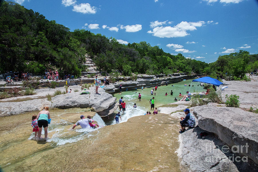 Austin Photograph - Swimmers flock to Bull Creek a favorite Austin swimming hole most tranquil water falls by Dan Herron