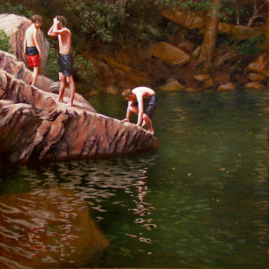 Swimmers Rock Painting by Timothy Jones