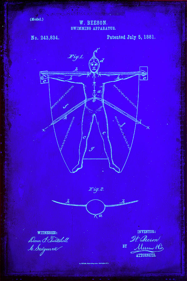Swimming Apparatus Patent Drawing 1e Mixed Media by Brian Reaves