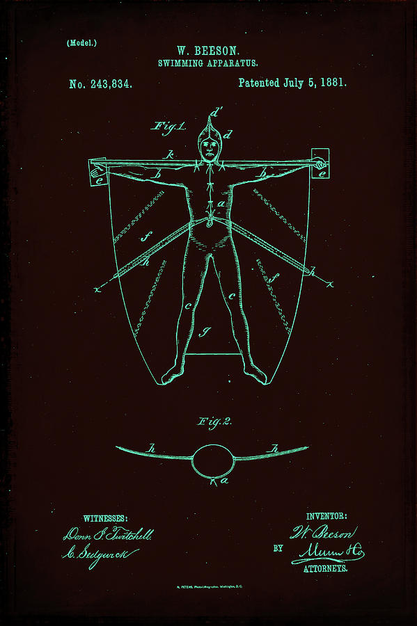 Swimming Apparatus Patent Drawing 1i Mixed Media by Brian Reaves