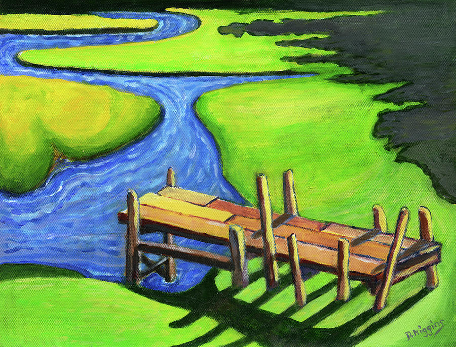 Swimming Dock, Sheepscot, Maine , Acrylic on Paper 11x14 Painting by Dave Higgins
