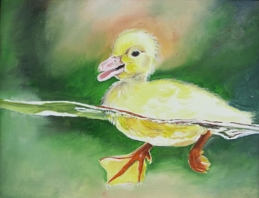 Swimming Duckling Painting by Teresa Smith