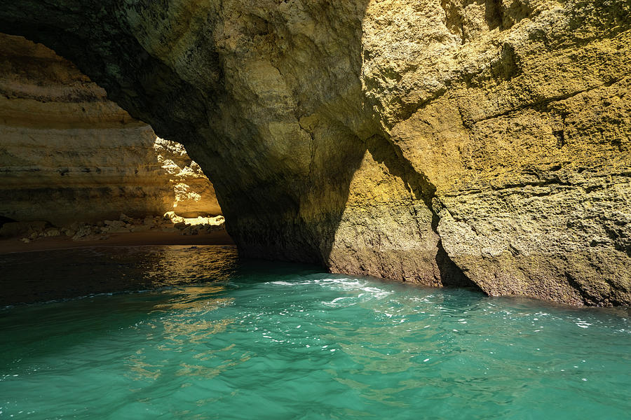Swimming in a Sea Cave - Raw Beauty in Turquoise and Amber Photograph by Georgia Mizuleva