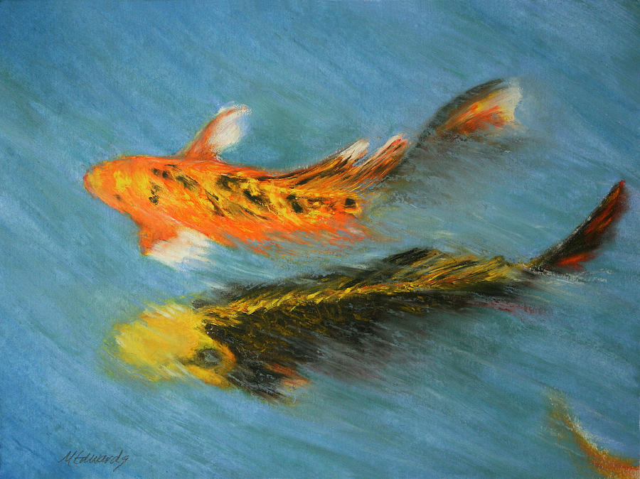 Swimming Koi Painting by Marna Edwards Flavell
