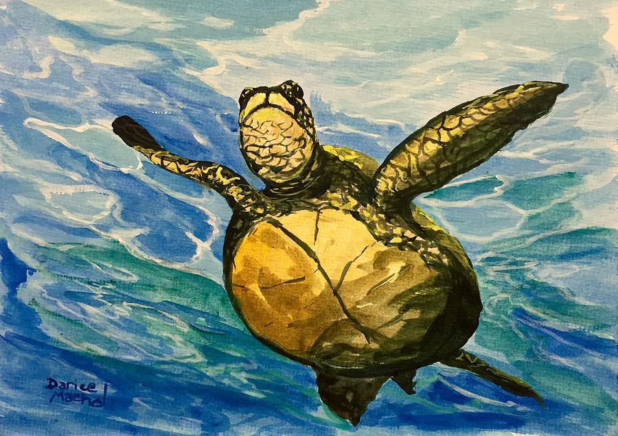 Turtle Painting - Swimming to the light by Darice Machel McGuire