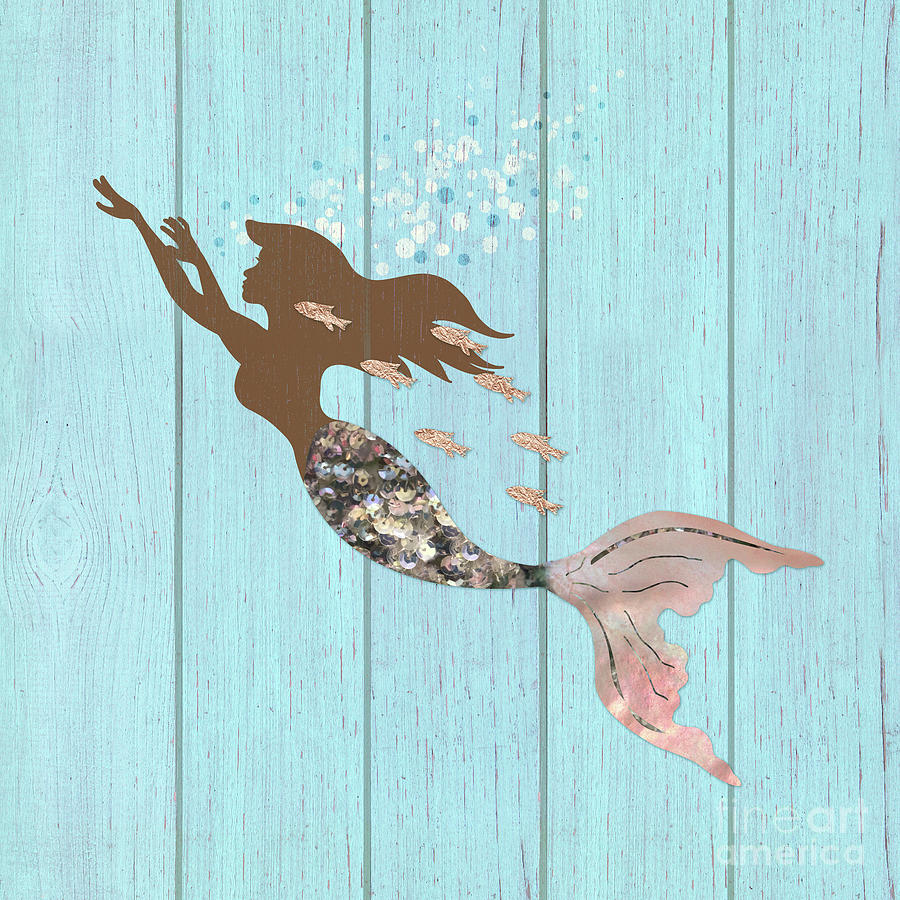 Brown Mermaid Swimming With Fishies Painting by Tina Lavoie