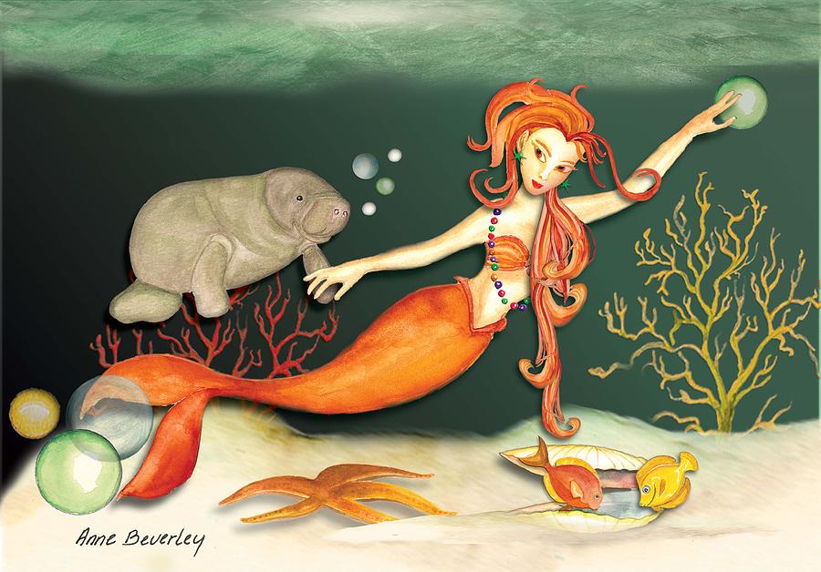 Swimming with the Manatees Painting by Anne Beverley-Stamps