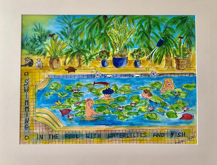 Swimming with waterlilies and fish Drawing by Barbara Anna Knauf