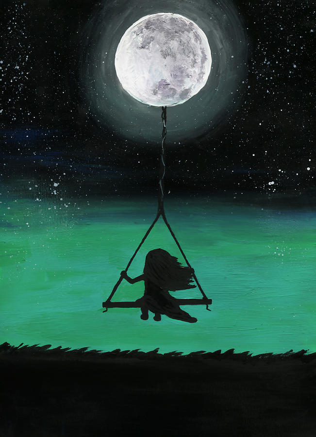 Swinging From The Moon Painting By Annica Johnson   Swinging From The Moon Annica Johnson 