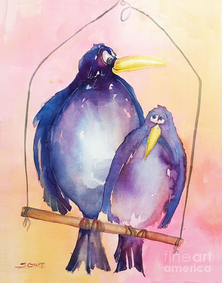 Bird Painting - Swinging Old Crows by Sharon Guinn