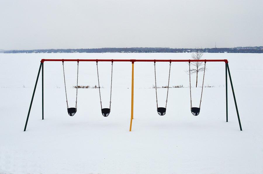 Swings In The Park In Winter  Digital Art by Lyle Crump