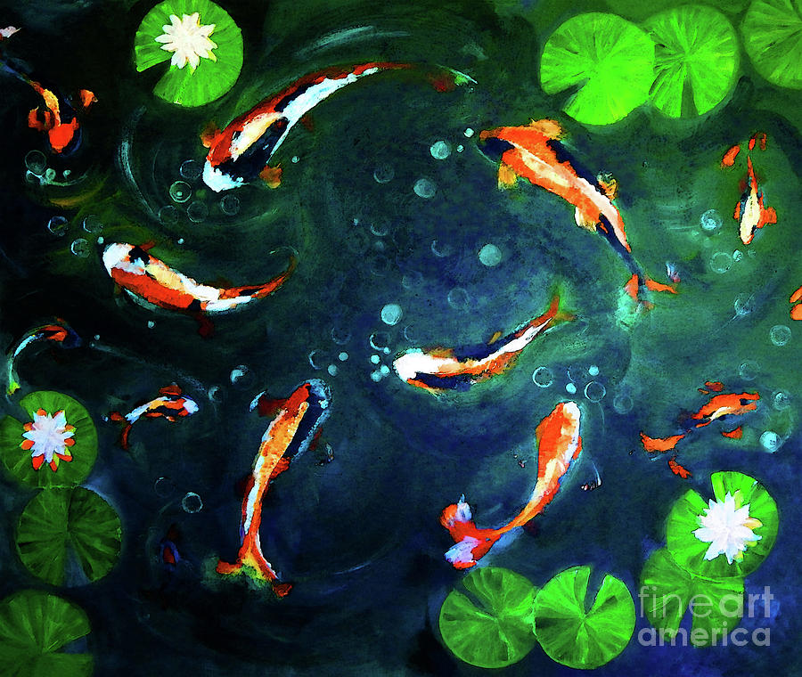 Swirling About Koi Pond Painting by Lisa Kaiser