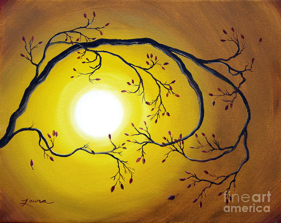 Swirling Branch in Autumn Glow Painting by Laura Iverson