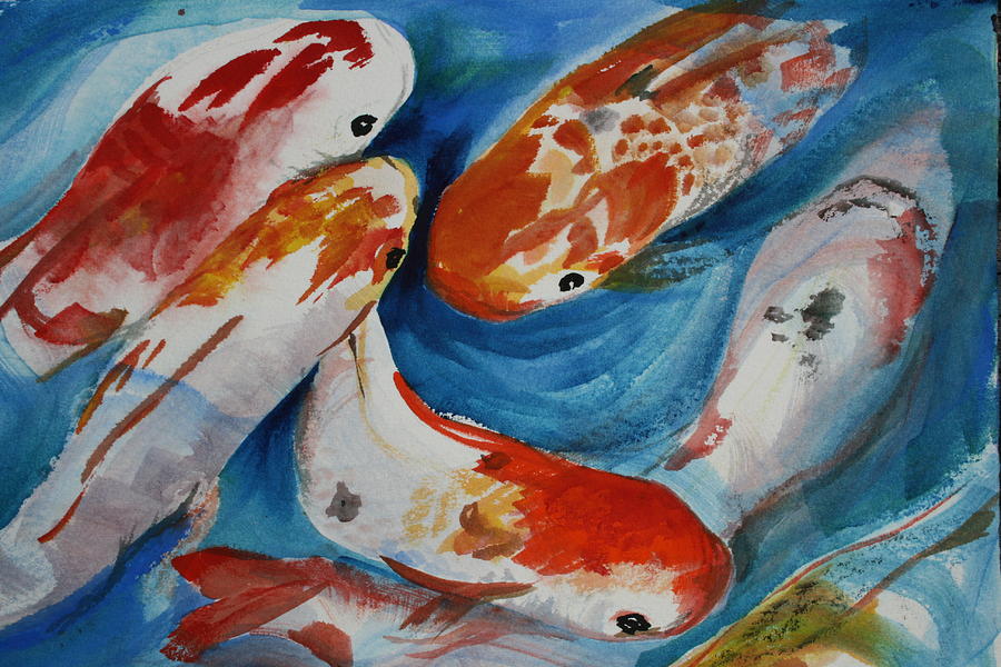 Swirling Koi Fishe Painting by Ileana Carreno