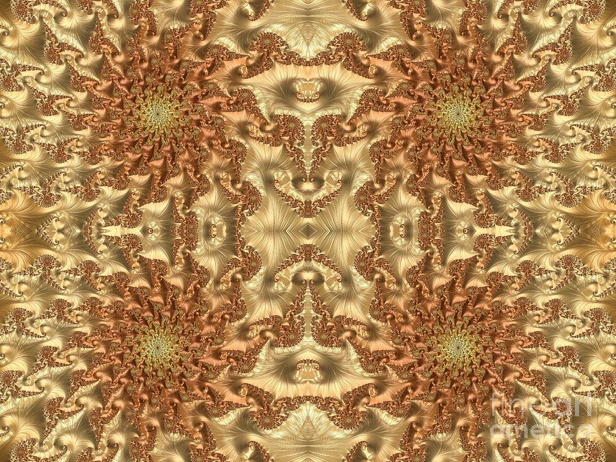 Swirls of Gold Metallic Leaves Fractal Abstract Digital Art by Rose Santuci-Sofranko