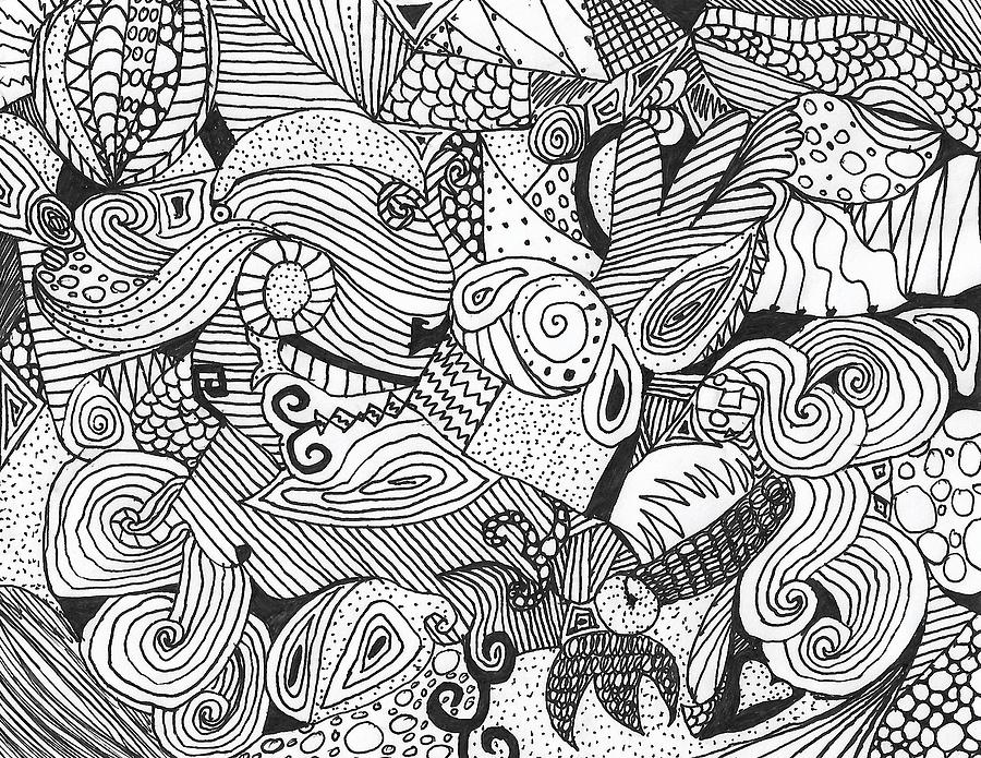 Swirly Black and White Doodle Drawing by K L - Pixels