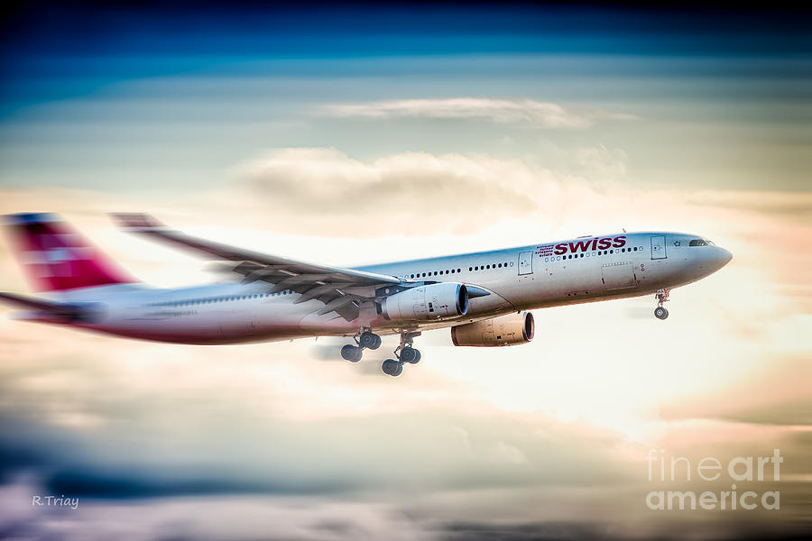Airplane Photograph - Swiss Air Jetliner in Motion by Rene Triay FineArt Photos