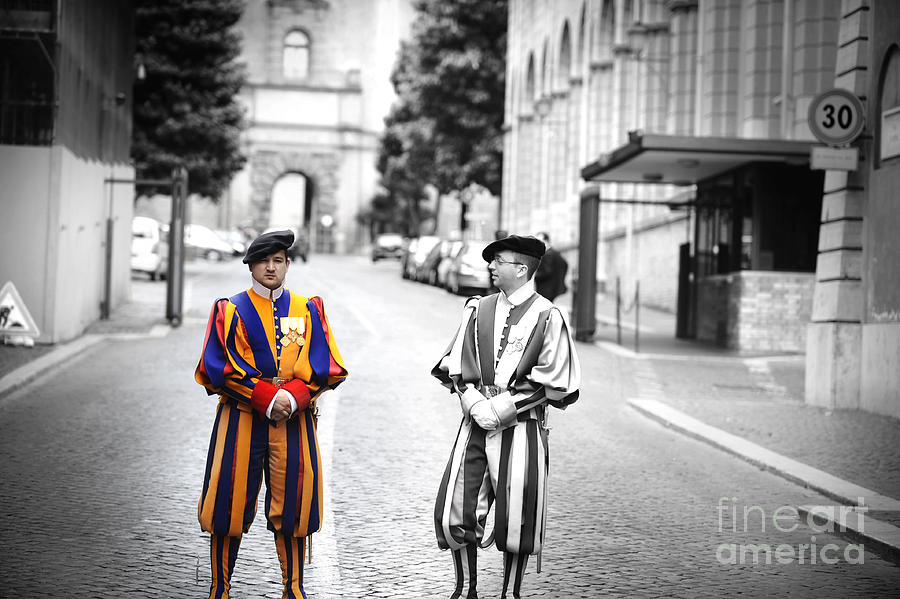 Swiss guards at Vatican frontier   Photograph by Stefano Senise