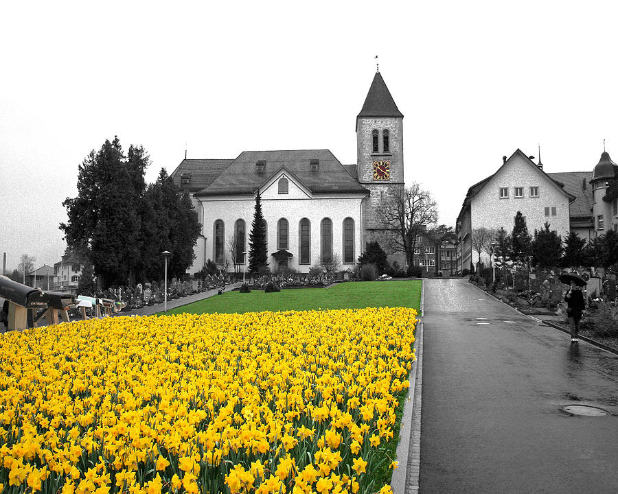 Black And White Photograph - Switzerland Church by Jim Kuhlmann
