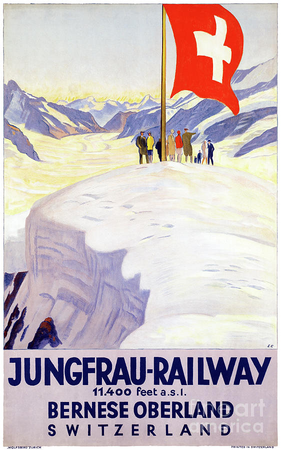 Vintage Mixed Media - Switzerland Jungfrau Railway Vintage Poster 1928 by Vintage Treasure