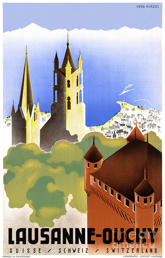 Vintage Mixed Media - Switzerland Lausanne Ouchy Vintage Travel Poster by Vintage Treasure