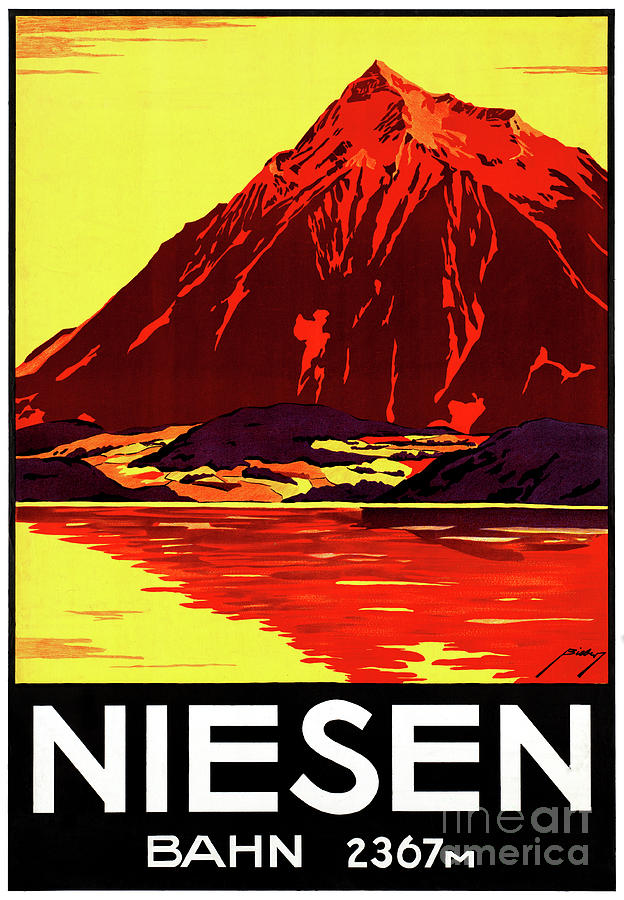 Vintage Mixed Media - Switzerland Niesen Vintage Travel Poster Restored by Vintage Treasure
