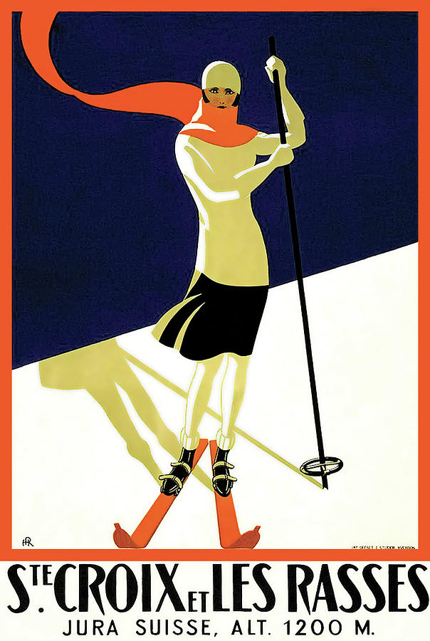 Switzerland, ski woman, travel poster Painting by Long Shot