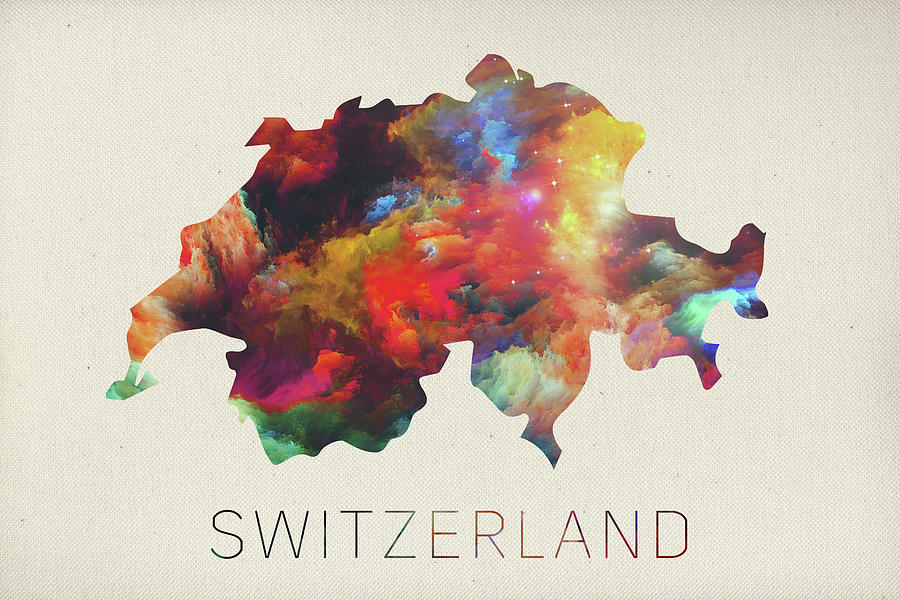 Map Mixed Media - Switzerland Watercolor Map by Design Turnpike