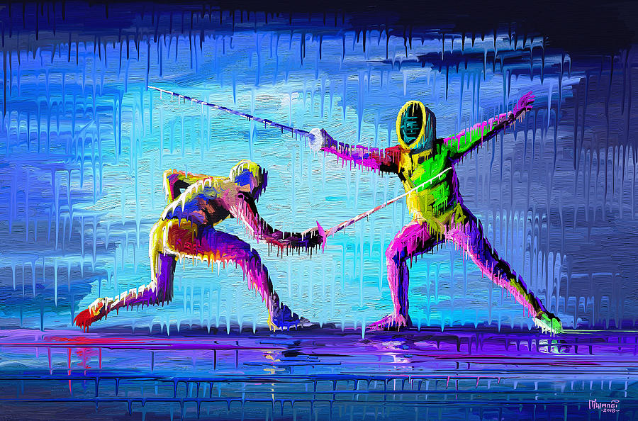 Sword Sparring Painting Painting by Anthony Mwangi
