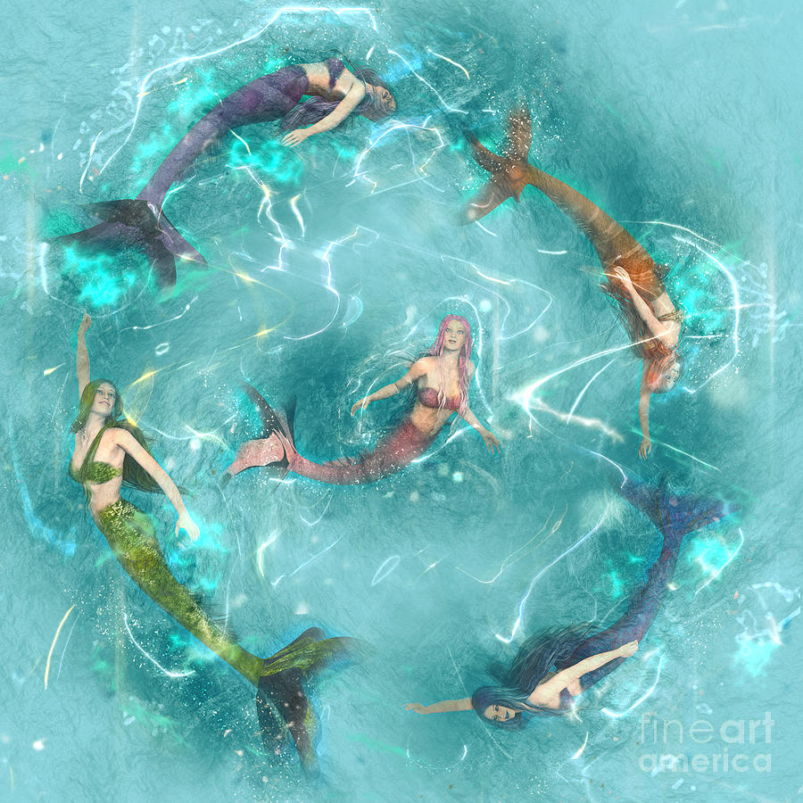 Mermaid Painting - Sychronized Swimming by Two Hivelys