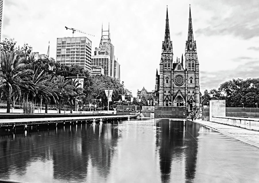 Black And White Photograph - Sydney And St Marys Cathedral by Miroslava Jurcik