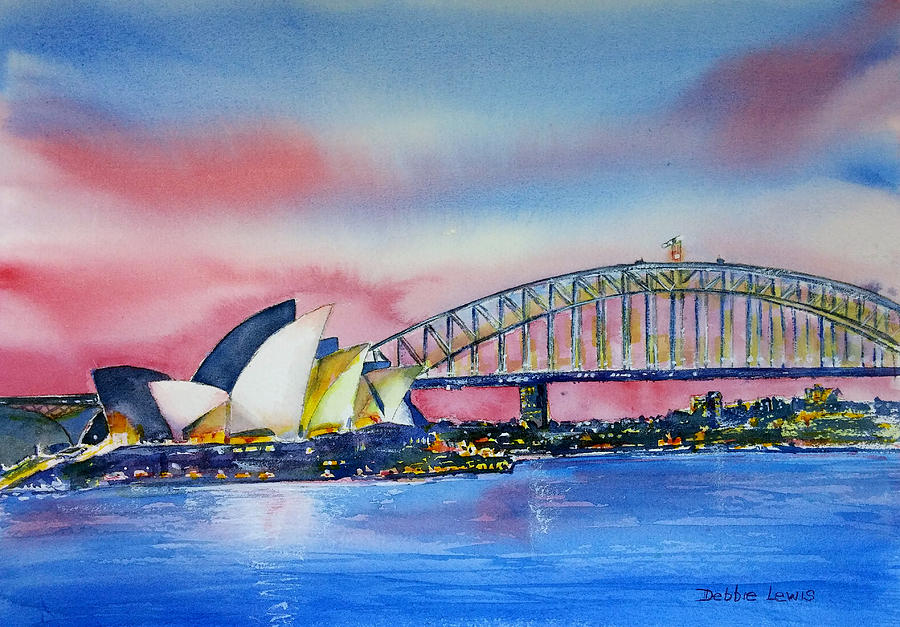 Sydney Harbor at Dusk Painting by Debbie Lewis