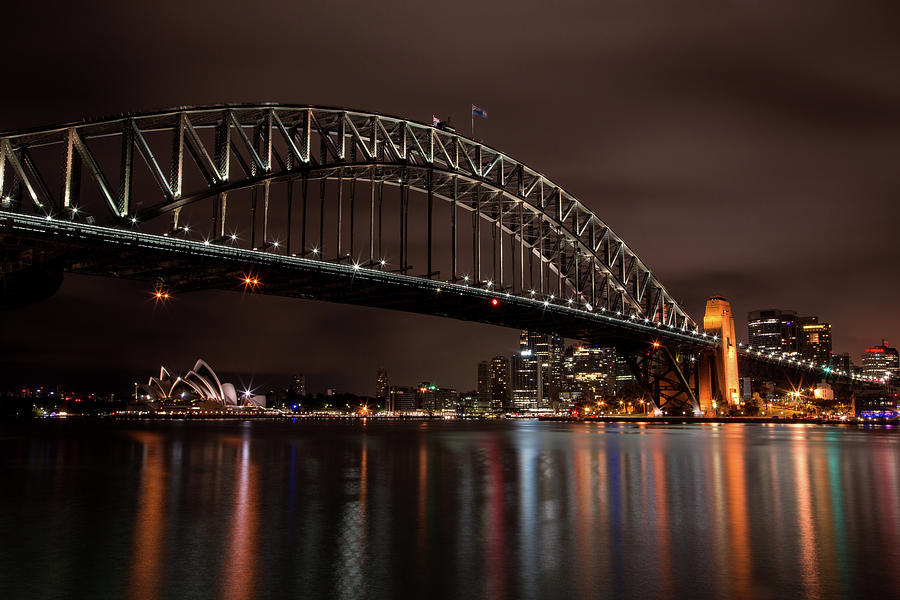 Sydney Harbor at Night with Train Photograph by John Daly