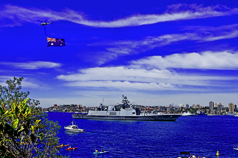 Flag Photograph - Sydney Harbour And Flying Flag by Miroslava Jurcik